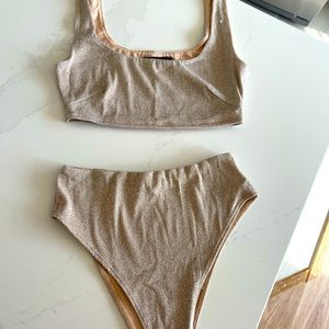 JLUX Label 2 piece swim size small gold lurex